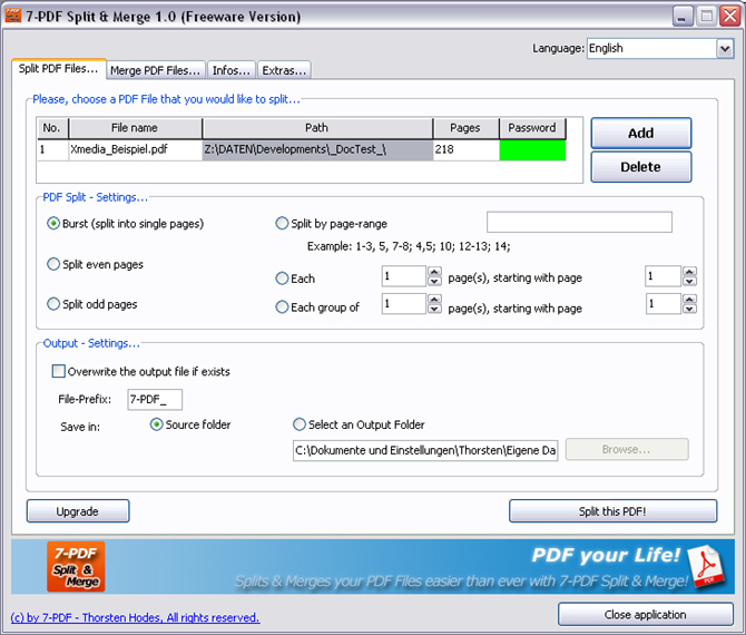 PDF Split and Merge Freeware for Windows. Split/Merge pdf files very fast.