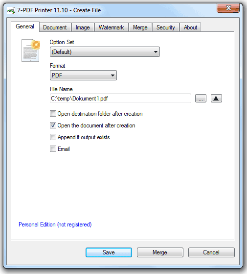 A Windows printer that creates PDF documents from any application.