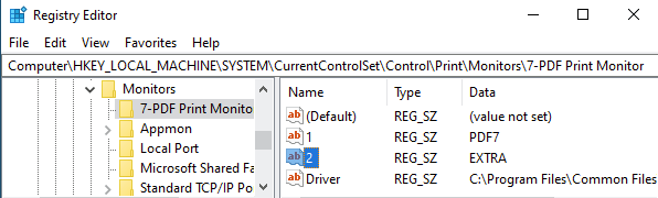 Port settings in the registry database