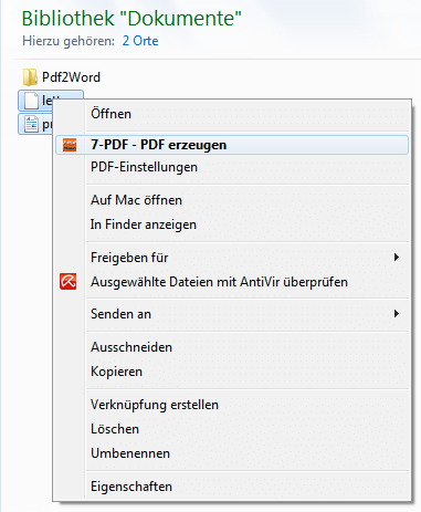 Windows Explorer Integration zur Wandlung von PDF Dateien mit rechtem Mausklick