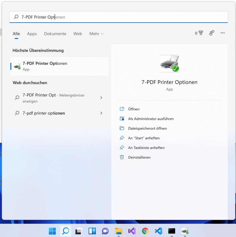 7-PDF Printer Optionen Dialog aufrufen unter Windows 11