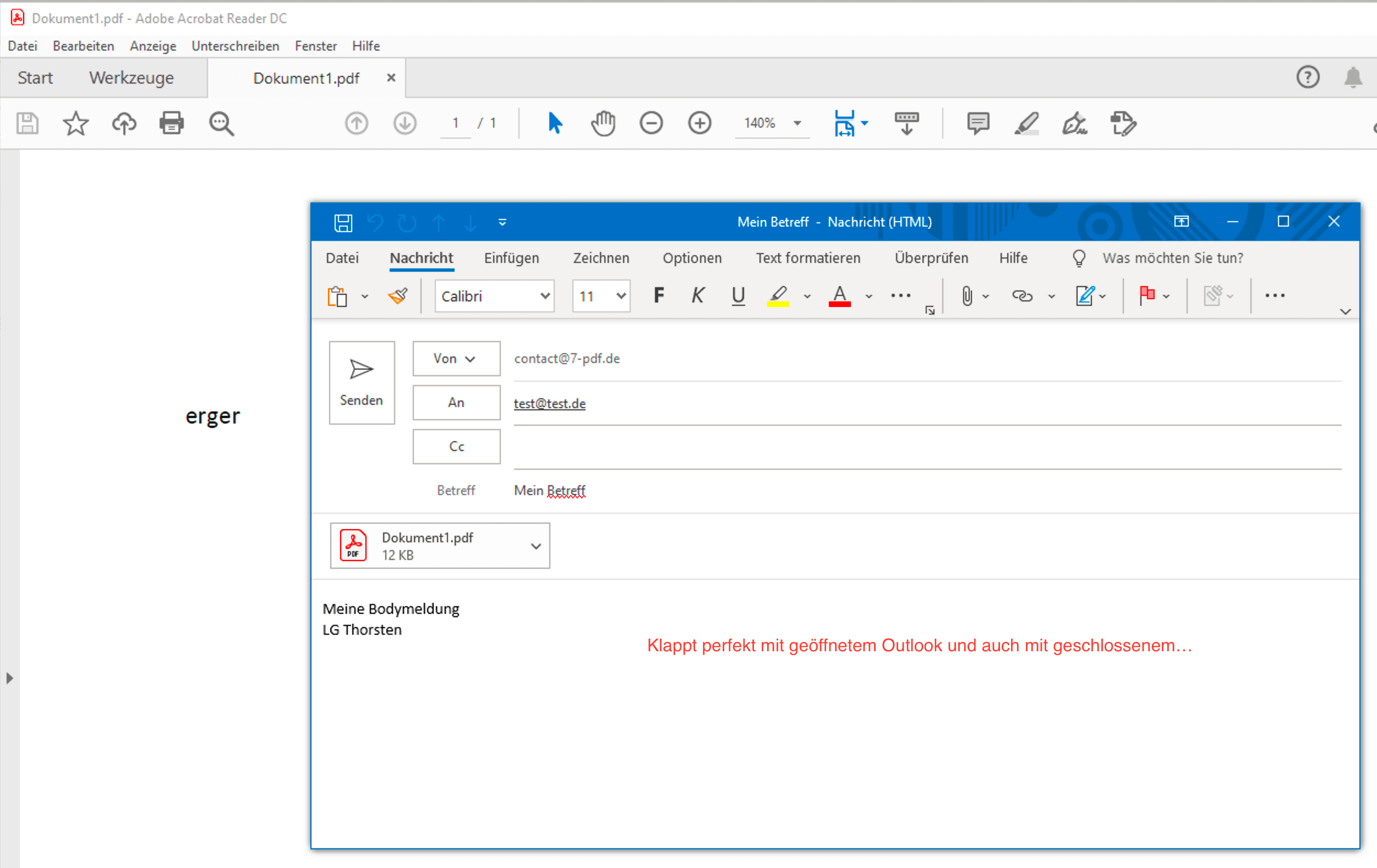 Outlook E-Mail mit PDF Dateianhang öffnet automatisch