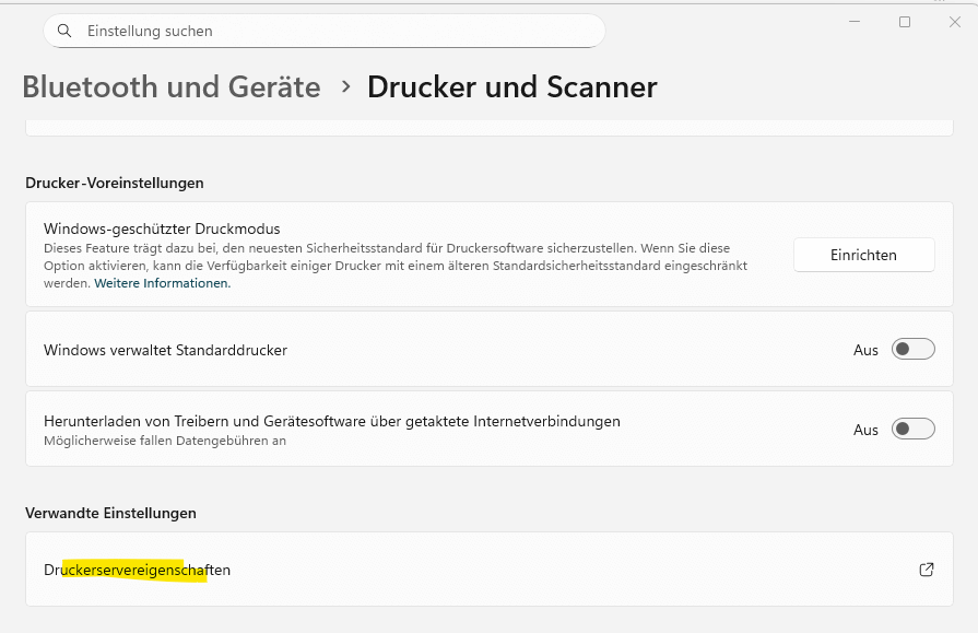 Druckservereinstellungen unter Windows 11