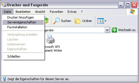 Servereigenschaften des Druckers