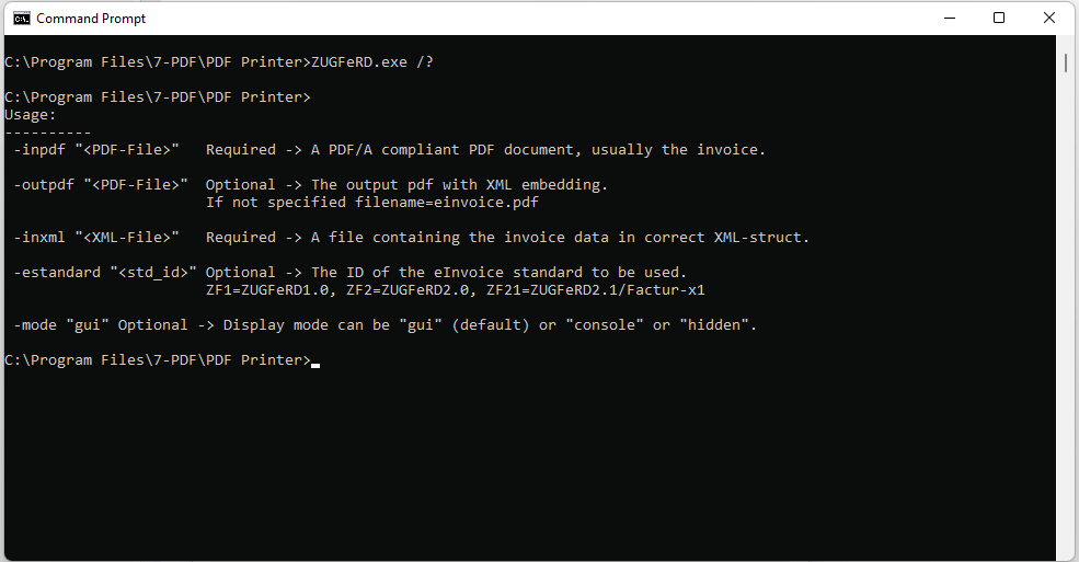 Mustang-CLI in der Windows 11 Eingabeaufforderung