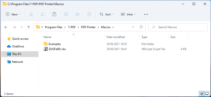 ZUGFeRD.vbs Macro muss in den Macros Ordner des 7-PDF Printers platziert werden