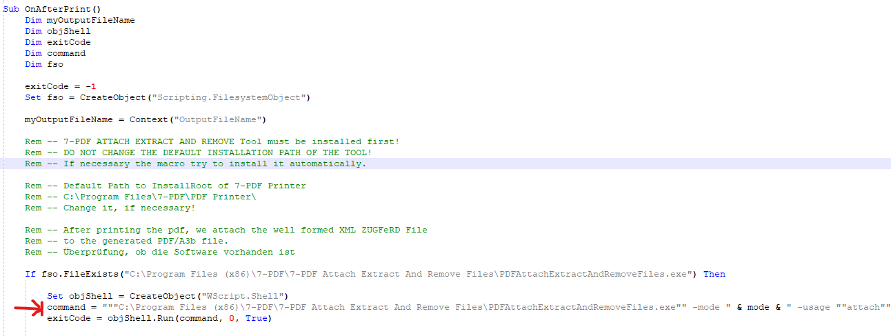 Die wirklich wichtige Zeile ist die vorletzte Zeile im VB Script Macro.
