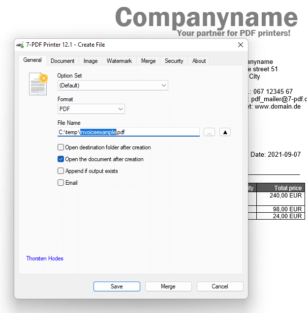 Druckdialog des 7-PDF Printers erscheint