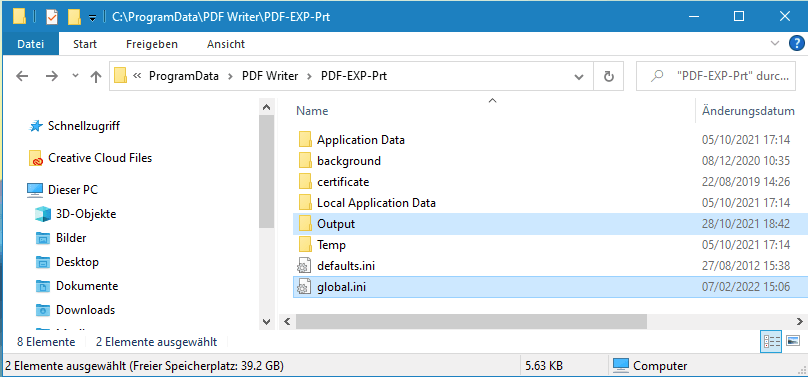 ProgramData und PDF Netzwerkdruckerverzeichnis mit global.ini