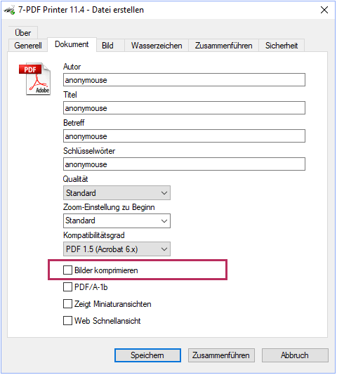 Deaktivieren der Bildkomprimierung