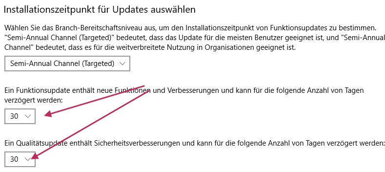 Update Einstellungen Windows 10