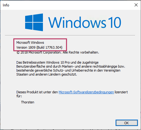Buildversion unter Windows 10