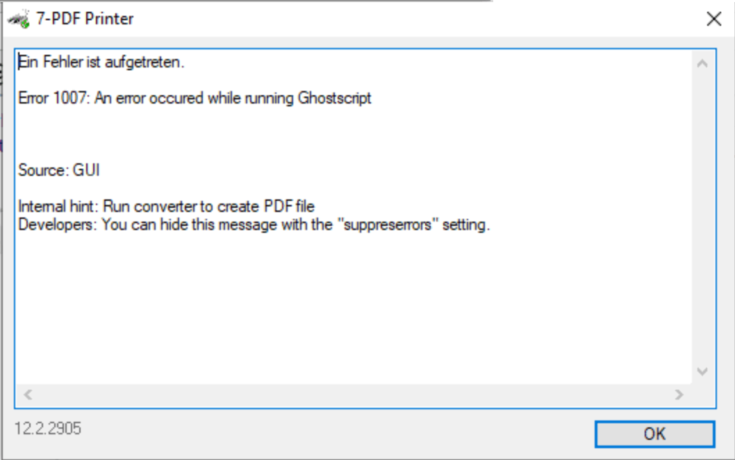 Error 1007: An error occured while running Ghostscript
