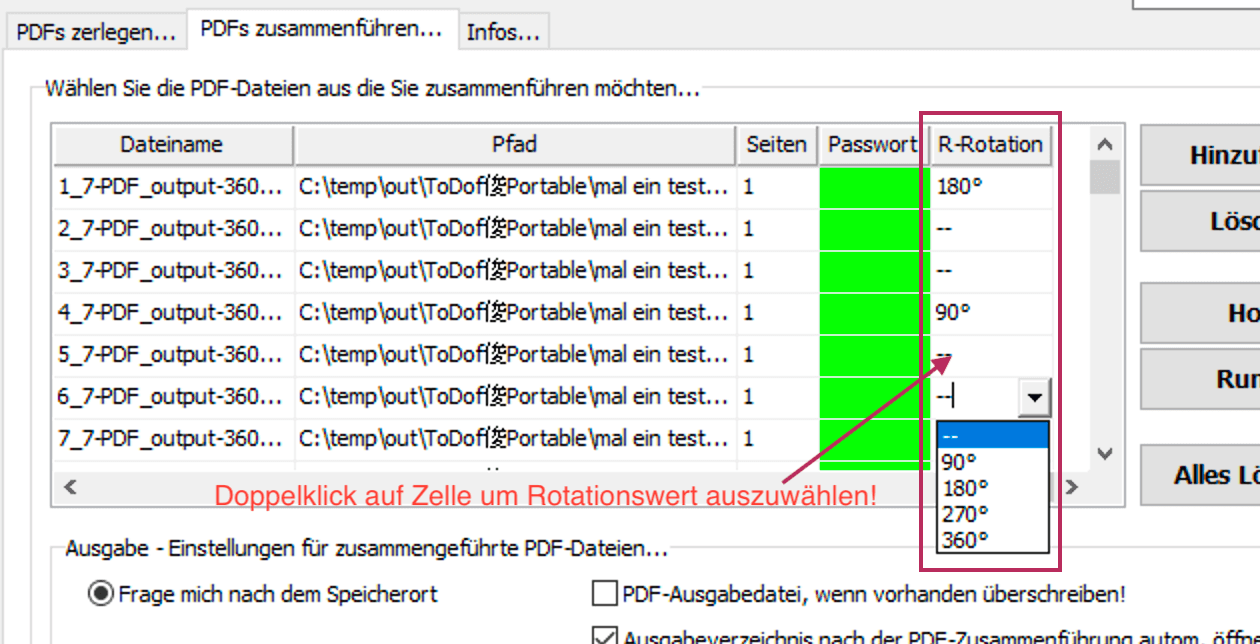 PDF drehen beim Teilen und Zusammenfügen