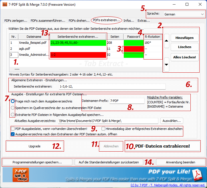 PDF extrahieren im 4. Basisreiter des Programmes