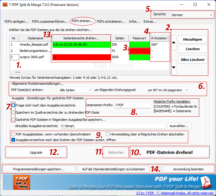 PDF drehen im 3. Basisreiter des Programmes