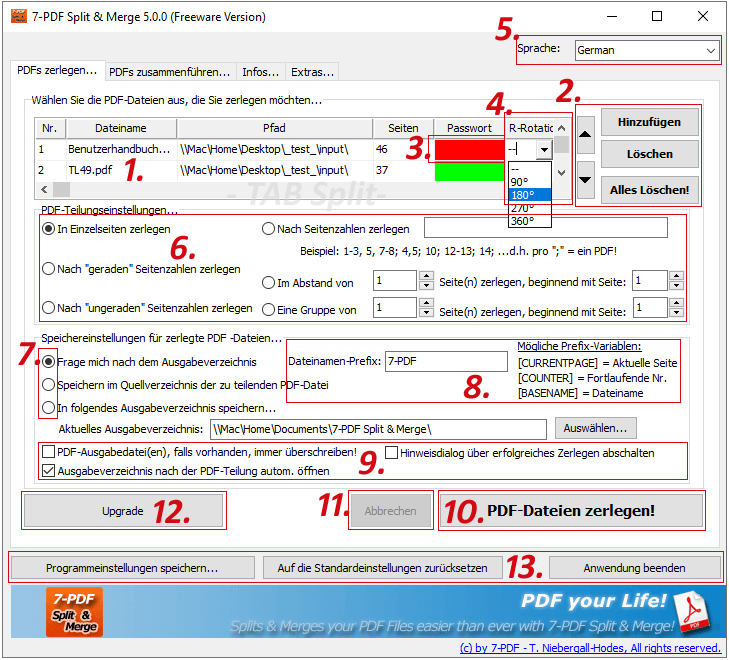 PDF teilen im 1. Basisreiter des Programmes