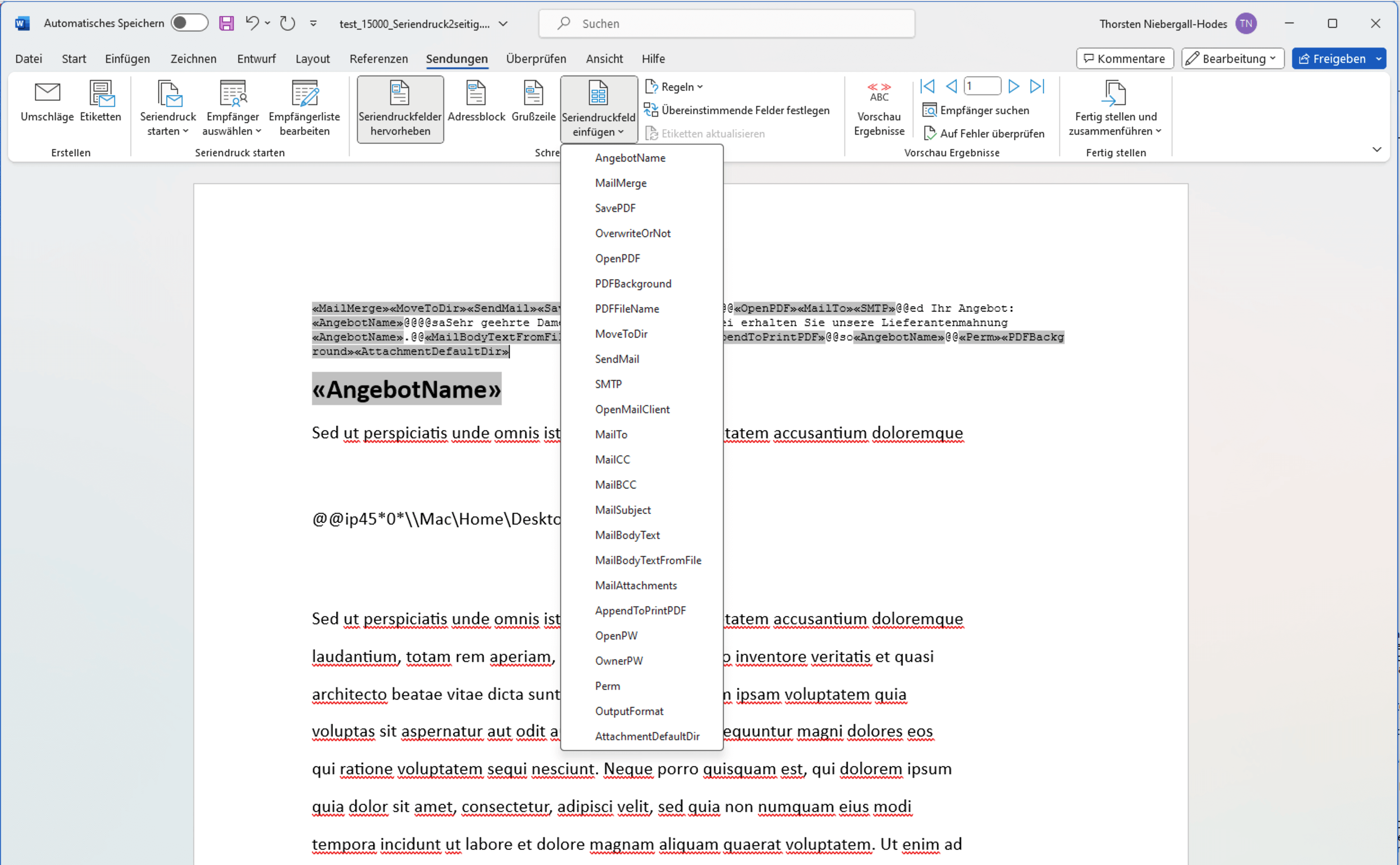 Serienbrief aus Microsoft Word