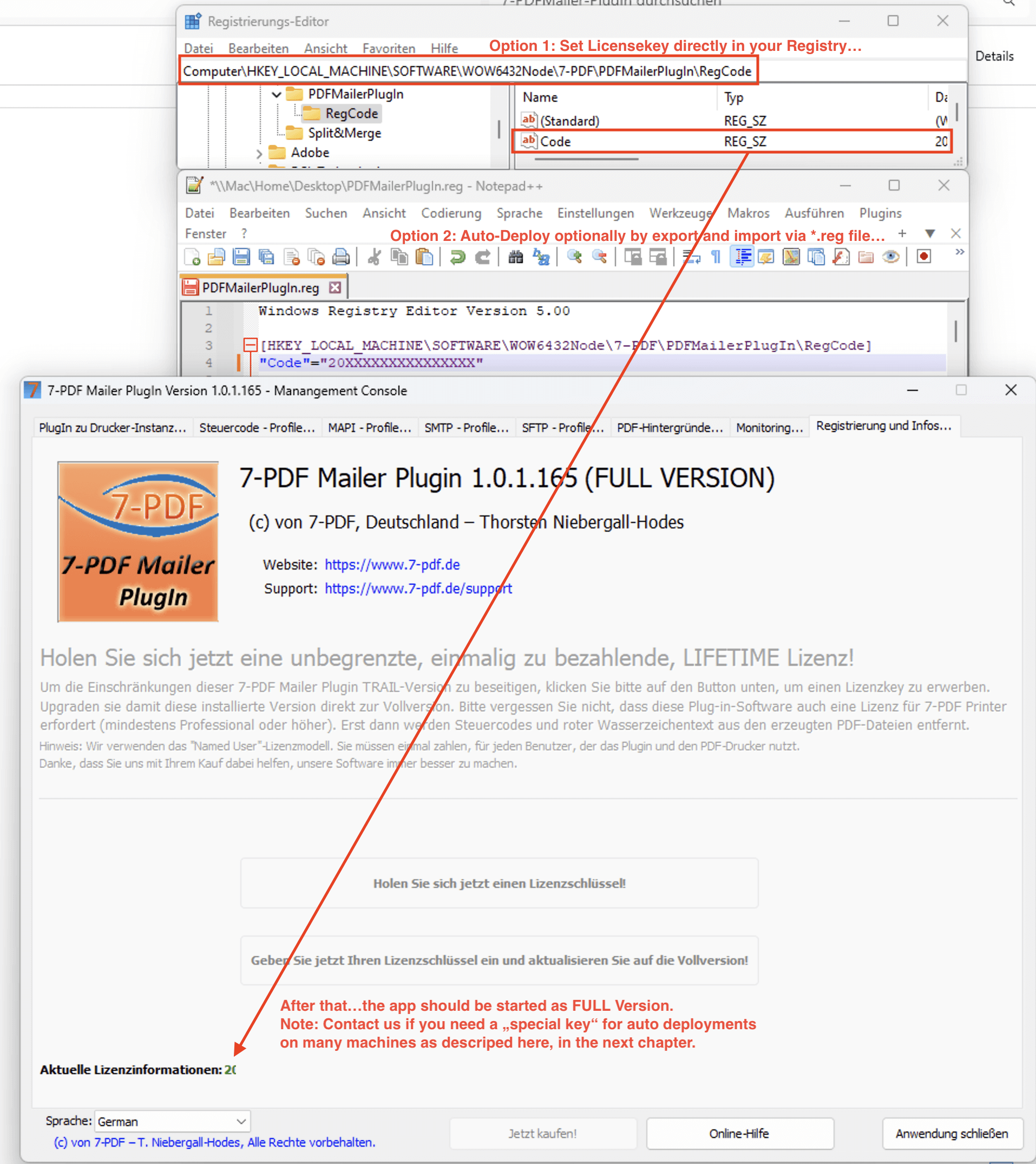 The screenshot below shows the path to capture the license key within the registry