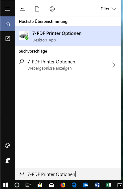 Unter Windows 10 das 7-PDF Printer Optionen Dialogfenster aufrufen