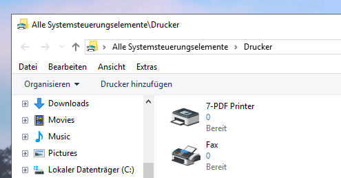 7-PDF Printer wird als neuer Drucker aufgeführt